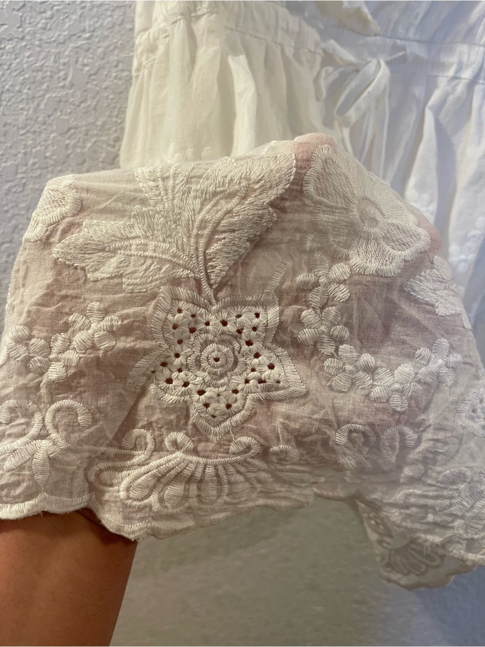 POL White Eyelet V-Neck Tank with Yellow Floral Embroidery - Picture 4 of 6